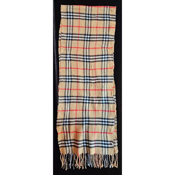 BURBERRYs of London 100% Lambswool BEIGE Scarf Shawl Nova Check Vintage (Longer) - Picture 7 of 9